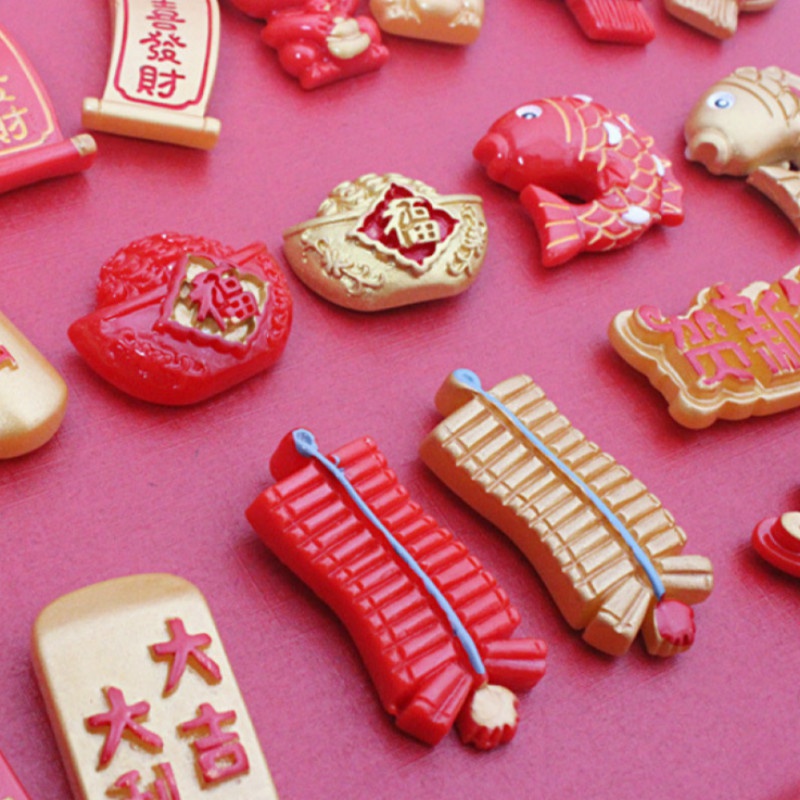 Set 10 Nam Châm Hít Tủ Lạnh Trang Trí Năm Mới Phong Cách Trung Hoa