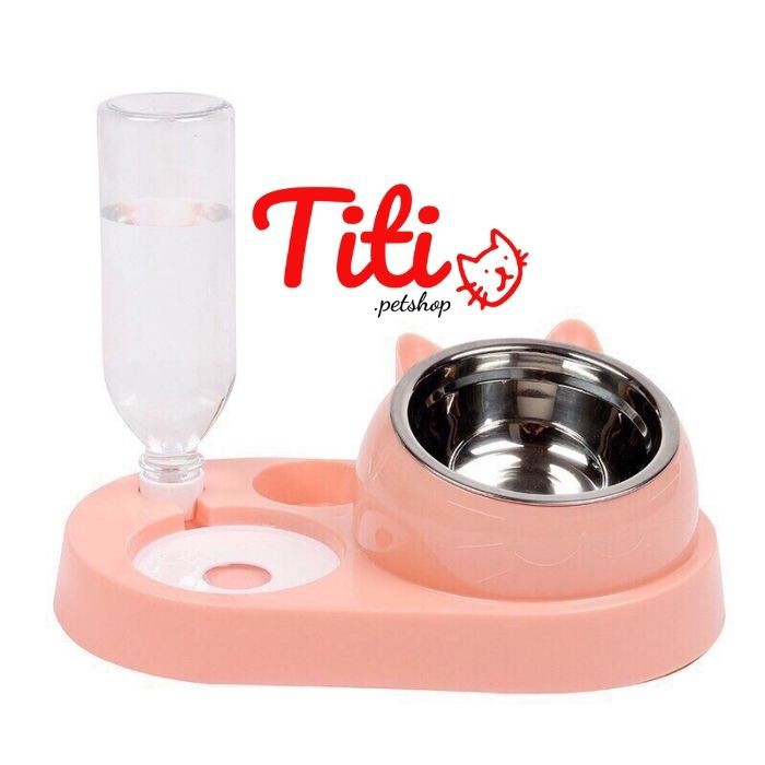 Bát đơn lòng inox gắn bình nước tiện lợi, giá rẻ cho thú cưng - Titipets