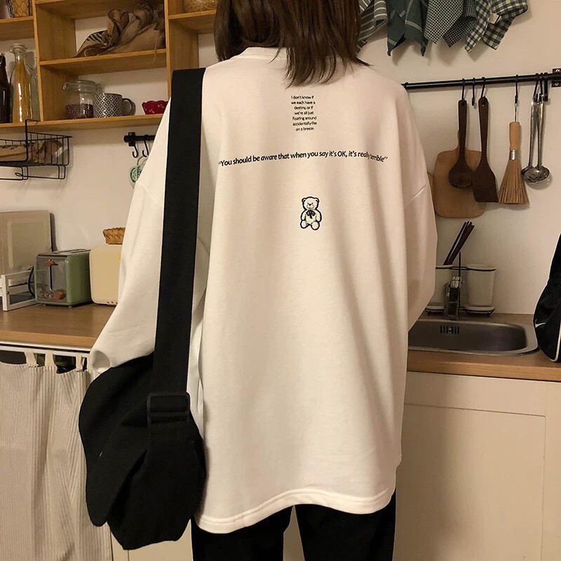 Áo thun TAY DÀI nữ ULZZANG freesize phông form rộng dáng unisex mặc cặp, nhóm, lớp in chữ