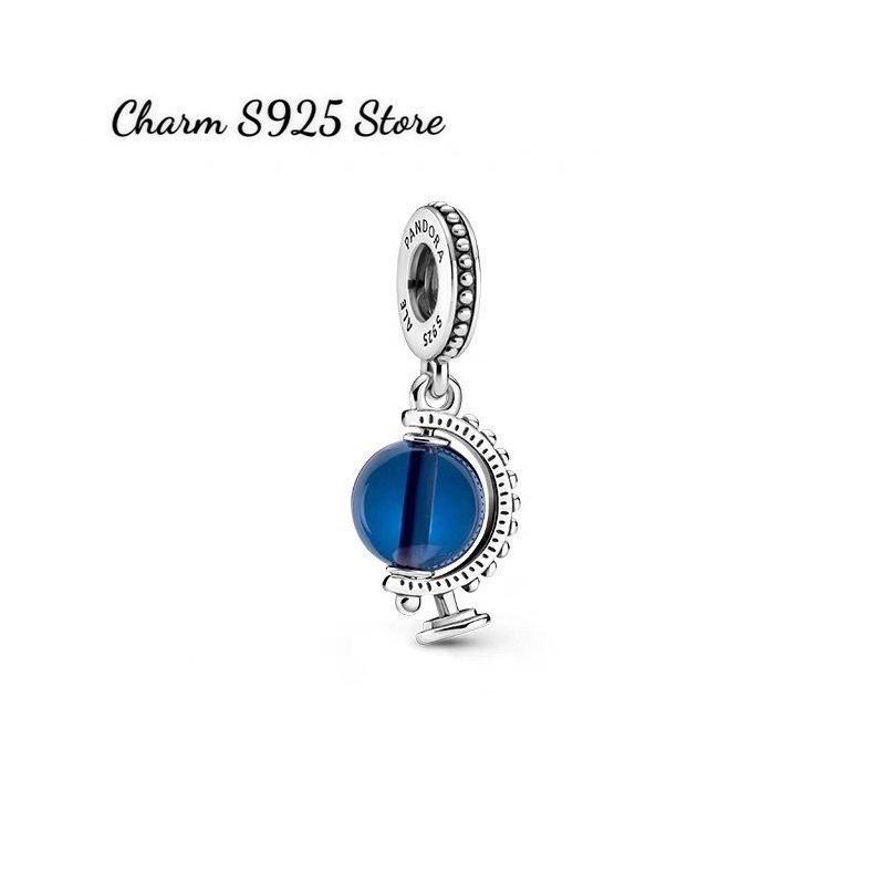 charm pan hình quả đất xoay bạc s925 cao cấp