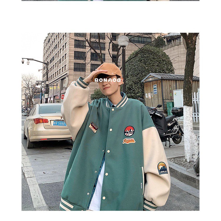 Áo khoác bomber cúc bấm phối tay KANSAS phom rộng unisex - Moon Unisex | BigBuy360 - bigbuy360.vn