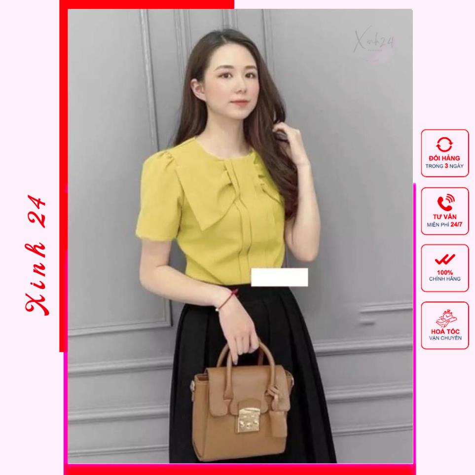 Áo sơ mi nữ công sở nơ bảng siêu xinh, hàng thiết kế Form chuẩn | BigBuy360 - bigbuy360.vn