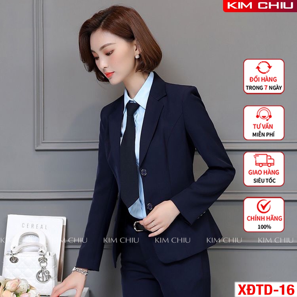 Áo Vest Nữ Công Sở Cao Cấp Kim Chiu Màu Xanh Đen Vải Tuyết Mưa, Tay Dài Form Đẹp Từng Đường Kim Mũi Chỉ VTD-16