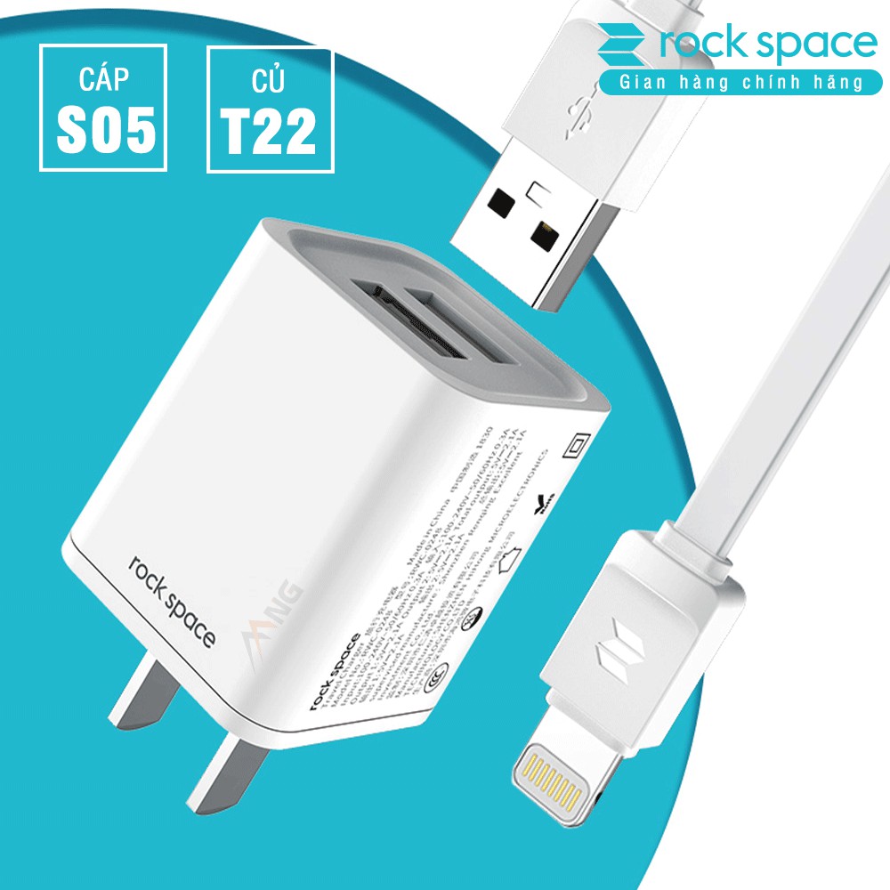 Bộ củ cáp sạc nhanh iphone Rockspace T22 pro 2 cổng sạc nhanh không nóng máy, chính hãng bảo hành 12 tháng