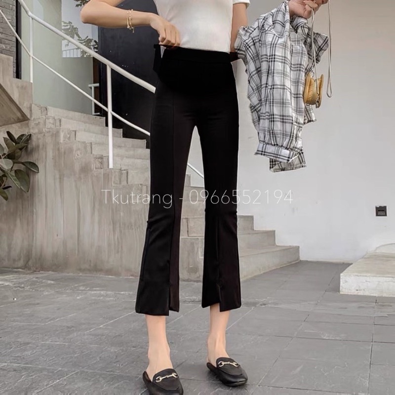 Quần bầu công sở ống loe xẻ gấu chất Umi co dãn 4 chiều