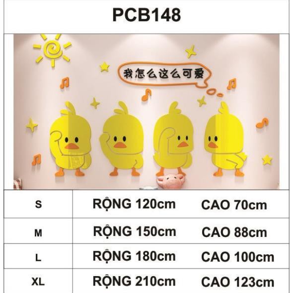 [Hàng VN] Tranh Dán Tường Mica 3D Đàn vịt con lông vàng Trang Trí Mầm Non, Mẫu Giáo, Phòng Cho Bé