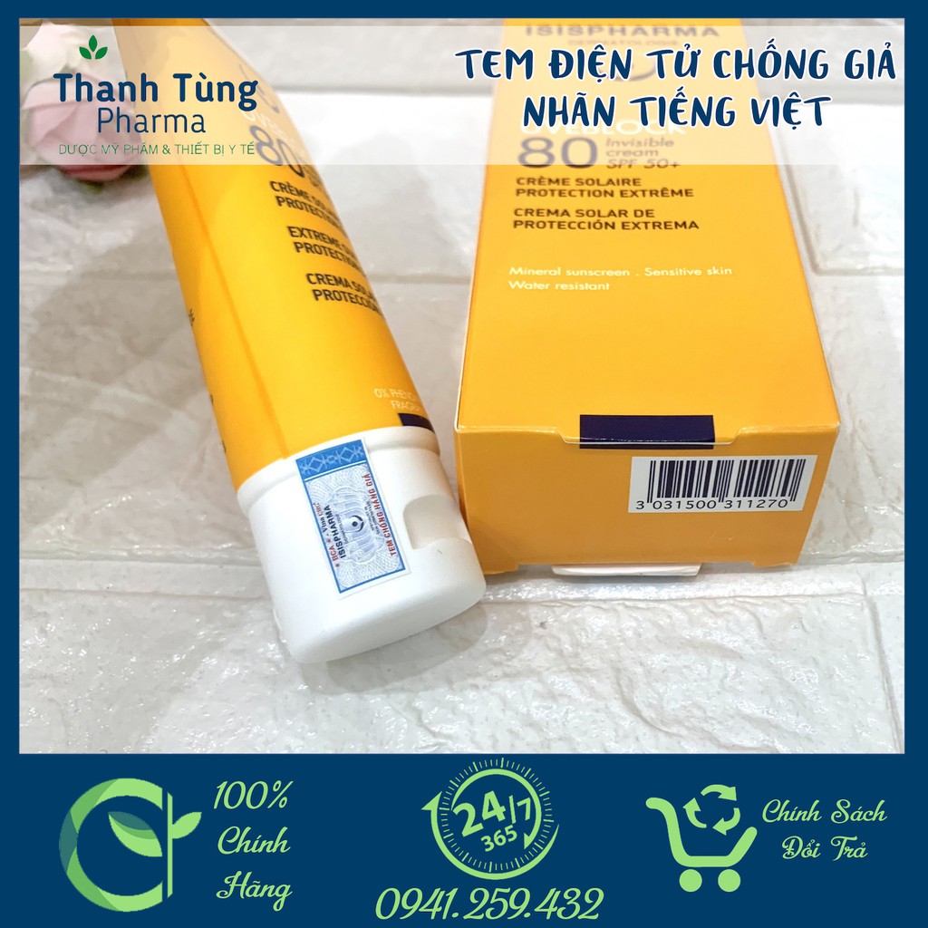 KEM CHỐNG NẮNG UVEBLOCK 80 TINTED CREAM ✅[CHÍNH HÃNG] ✅ISIS PHARMA KHÔNG MÀU CHO DA NHẠY CẢM