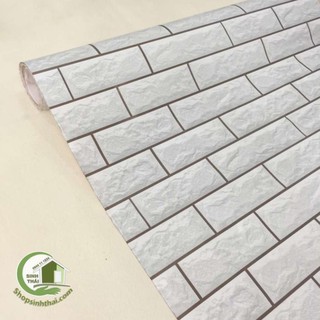 Giấy dán tường giả gạch màu xám trắng, [ 50cm x khổ 1,2m ] có sẵn keo
