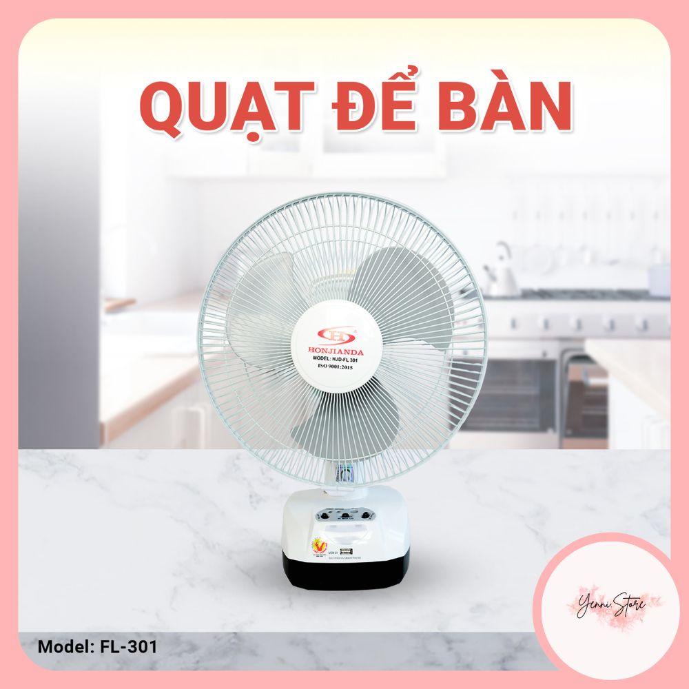 Quạt Sạc Tích Điện Để Bàn AC&DC 12 Inch Honjianda FL301 1/2b Bình - Có Đèn Ngủ LED & USB