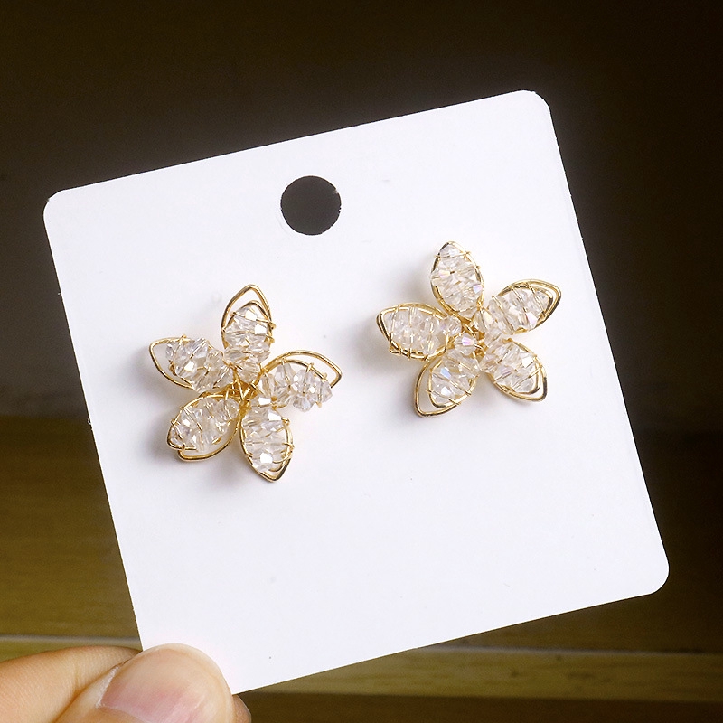 Hoa tai hình hoa đính đá lấp lánh mạ bạc 925 sang trọng