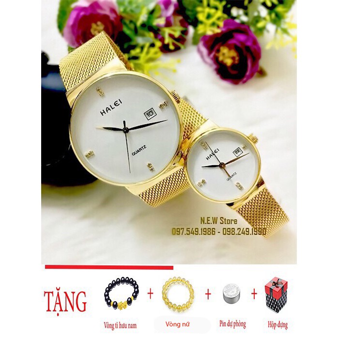 Đồng hồ cặp đôi dây thép lụa Halei Gold Classic