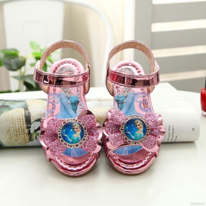 Giày Sandal Da Bóng Đế Bằng Cho Bé Gái