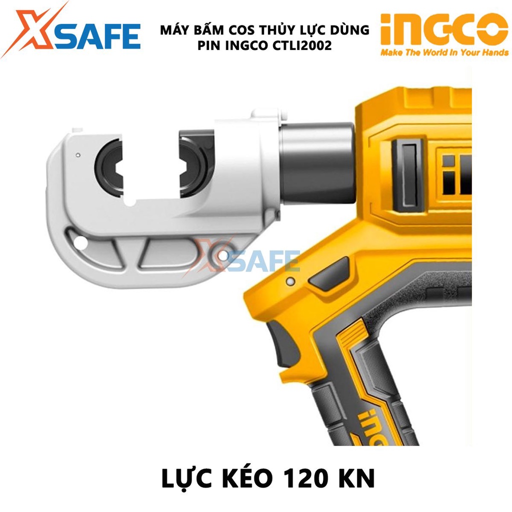 Máy ép cos thủy lực dùng pin INGCO CTLI2002 điện áp 20V, lực ép 12KN, kèm 2 pin Lithium-Ion 20V/4.0Ah