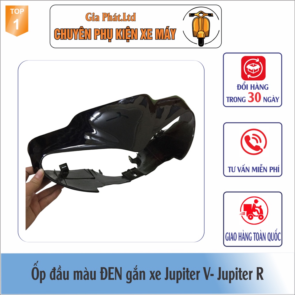 Combo ốp đầu đèn xe JUPITER V, JUPITER R màu ĐEN đầy đủ 3 món: ốp đầu, gáy đen và pha đèn kèm bóng