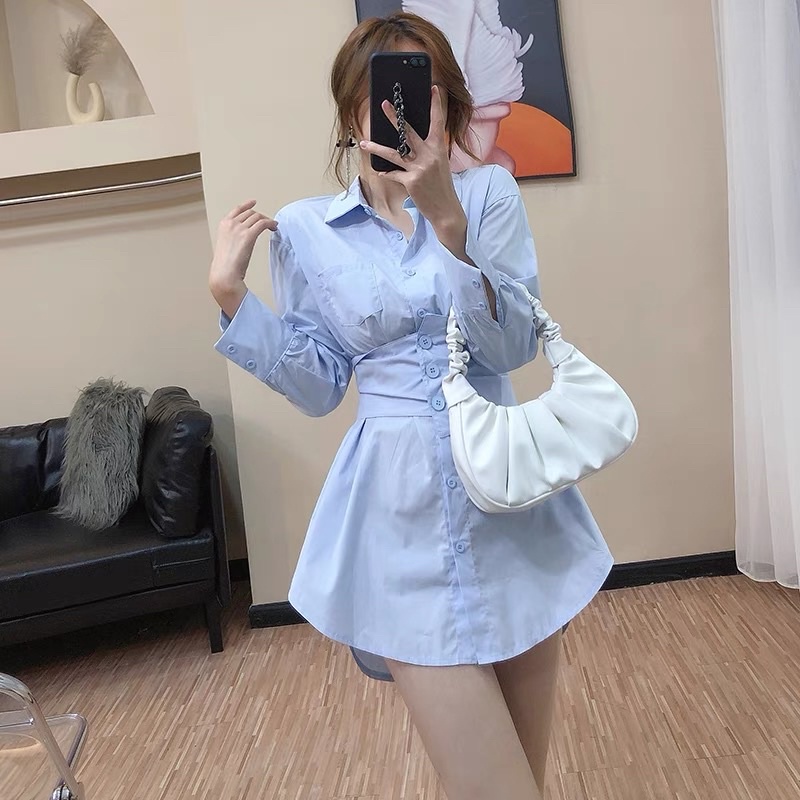 214 - Áo sơ mi nữ dáng dài phong cách hàn quốc