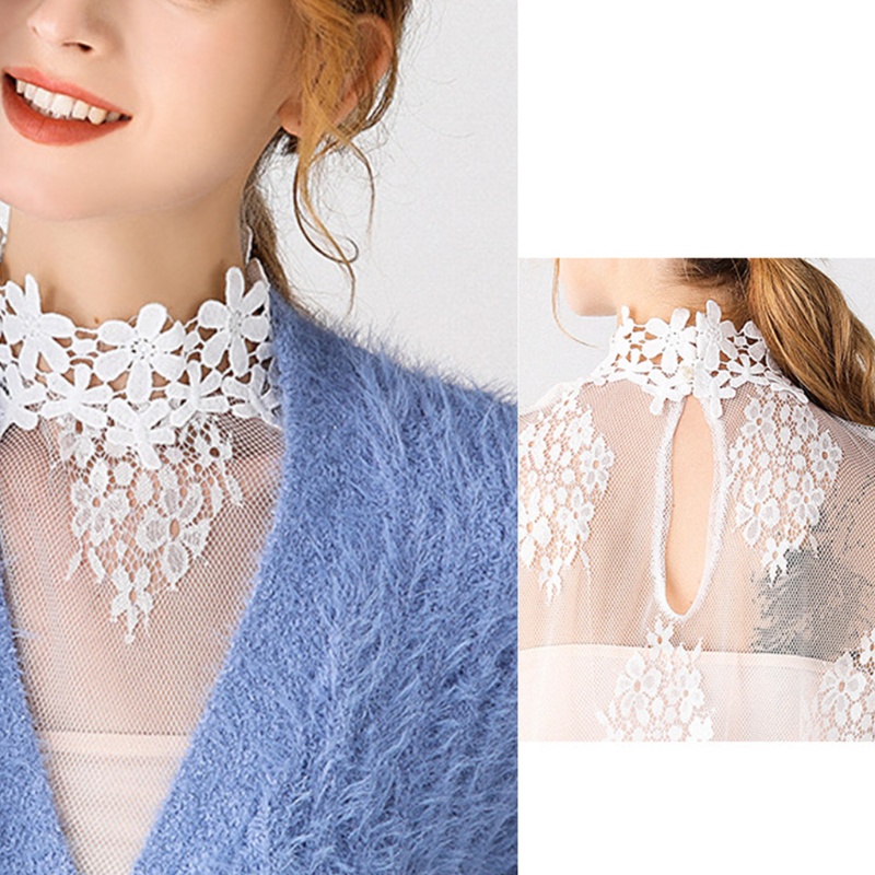 Han Áo Chui Đầu Sát Nách Chui Đầu Cổ Lọ Phối Ren Lưới Rỗng Có Thể Tháo Rời Họa Tiết Hoa Có Thể Tháo Rờ