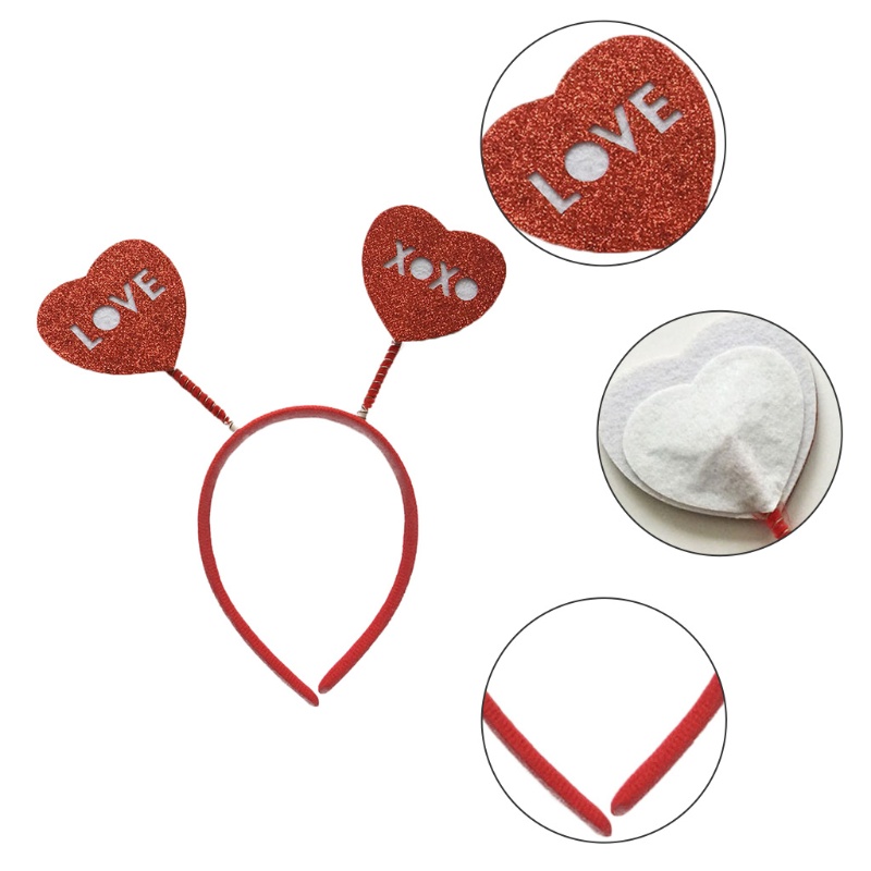 Flgo Băng Đô Cài Tóc Đính Kim Sa Hình Trái Tim Đỏ Cho Lễ Tình Nhân