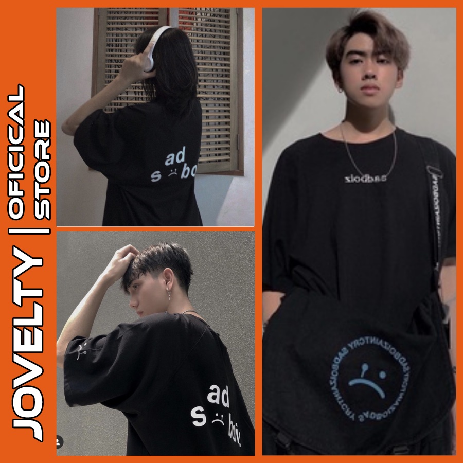 Áo Thun Tay Lỡ JOVELTY Dáng Rộng Unisex Áo Sadboiz Mặt Buồn (có thêu lô gô ở tay)