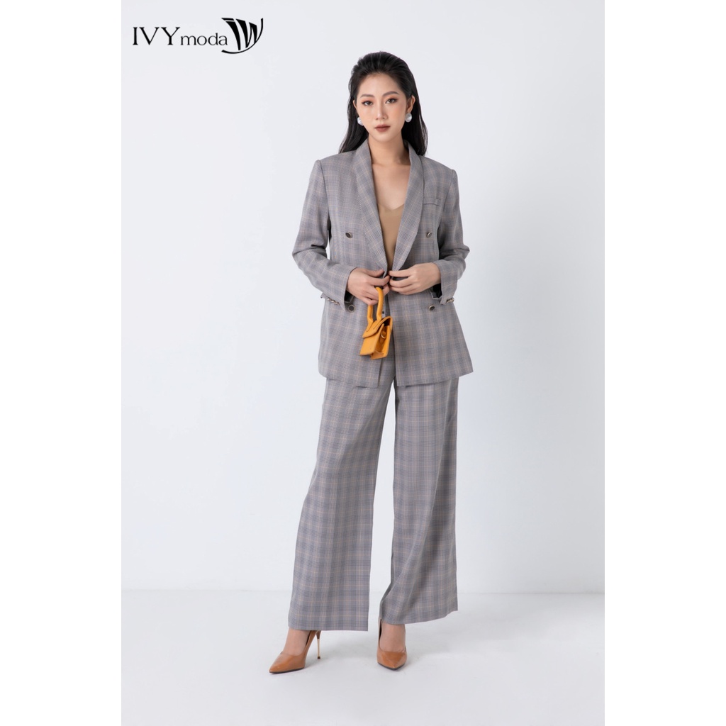 Quần dài nữ kẻ ống suông IVY moda MS 22M6884