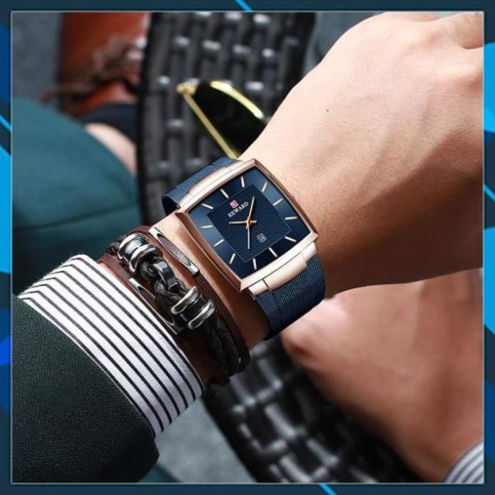 Đồng hồ nam Reward mặt vuông, hàng chính hãng bảo hành 1 năm