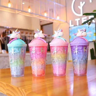 LY NƯỚC NHỰA 🎀[Có ảnh thật]🎀 2 LỚP GIỮ NHIỆT HÌNH NGỰA UNICORN 🦄 SIÊU CUTE (430ml)