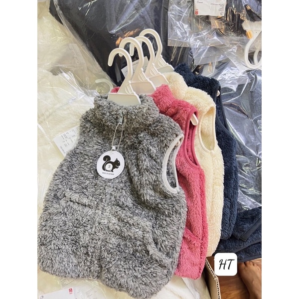 Áo gile lông bé trai bé gái, áo khoác nhẹ ba lỗ cổ cao mềm mịn ấm áp, không tay cho bé thoải mái vận động