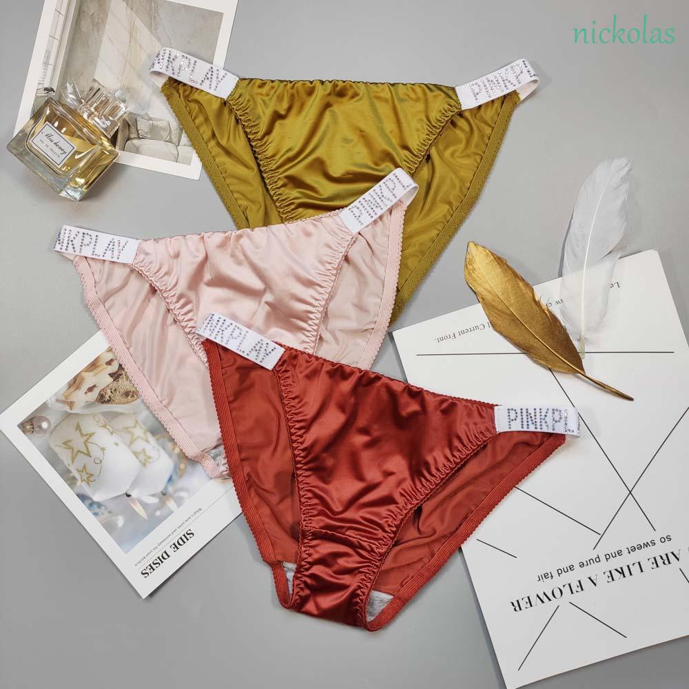 NICKOLAS Quần lót satin không đường may in chữ PINK PLAY thắt lưng nhiều màu sắc gợi cảm cho nữ | BigBuy360 - bigbuy360.vn
