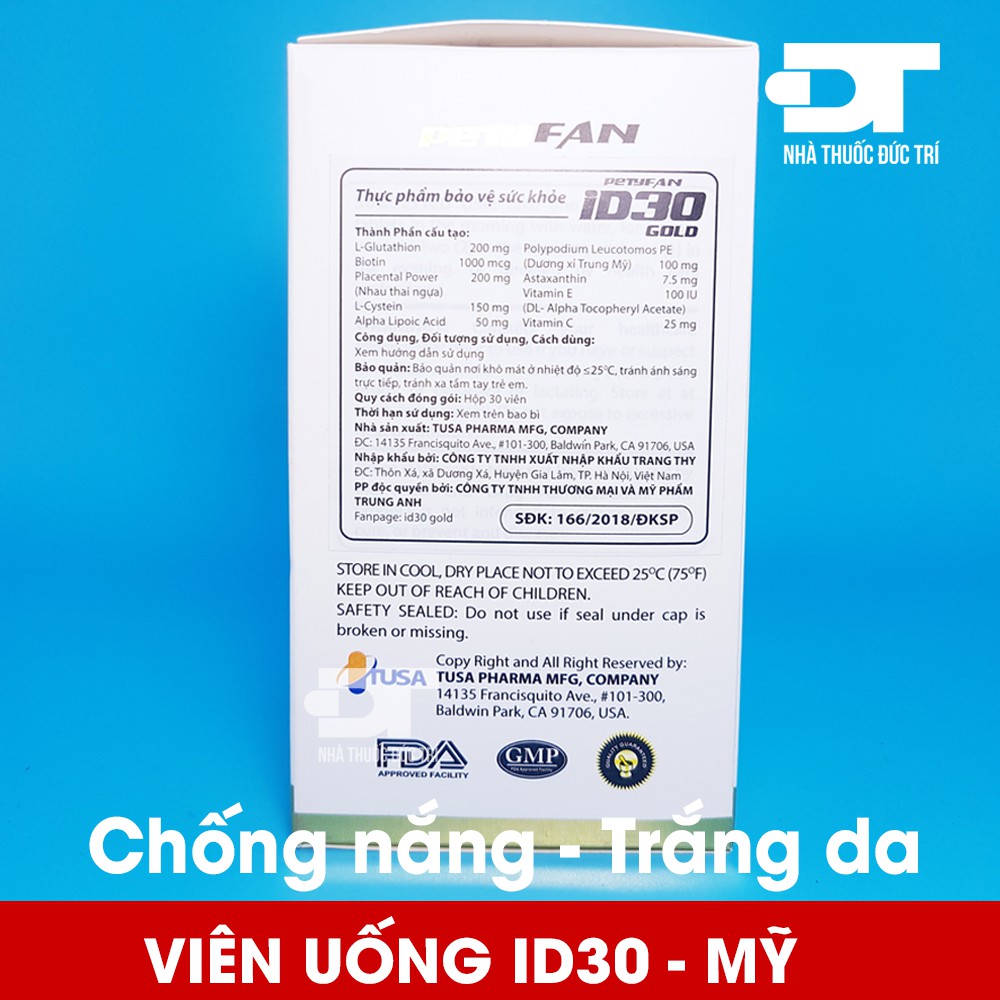 Viên uống trắng da, chống nắng ID30 Gold PETYFAN