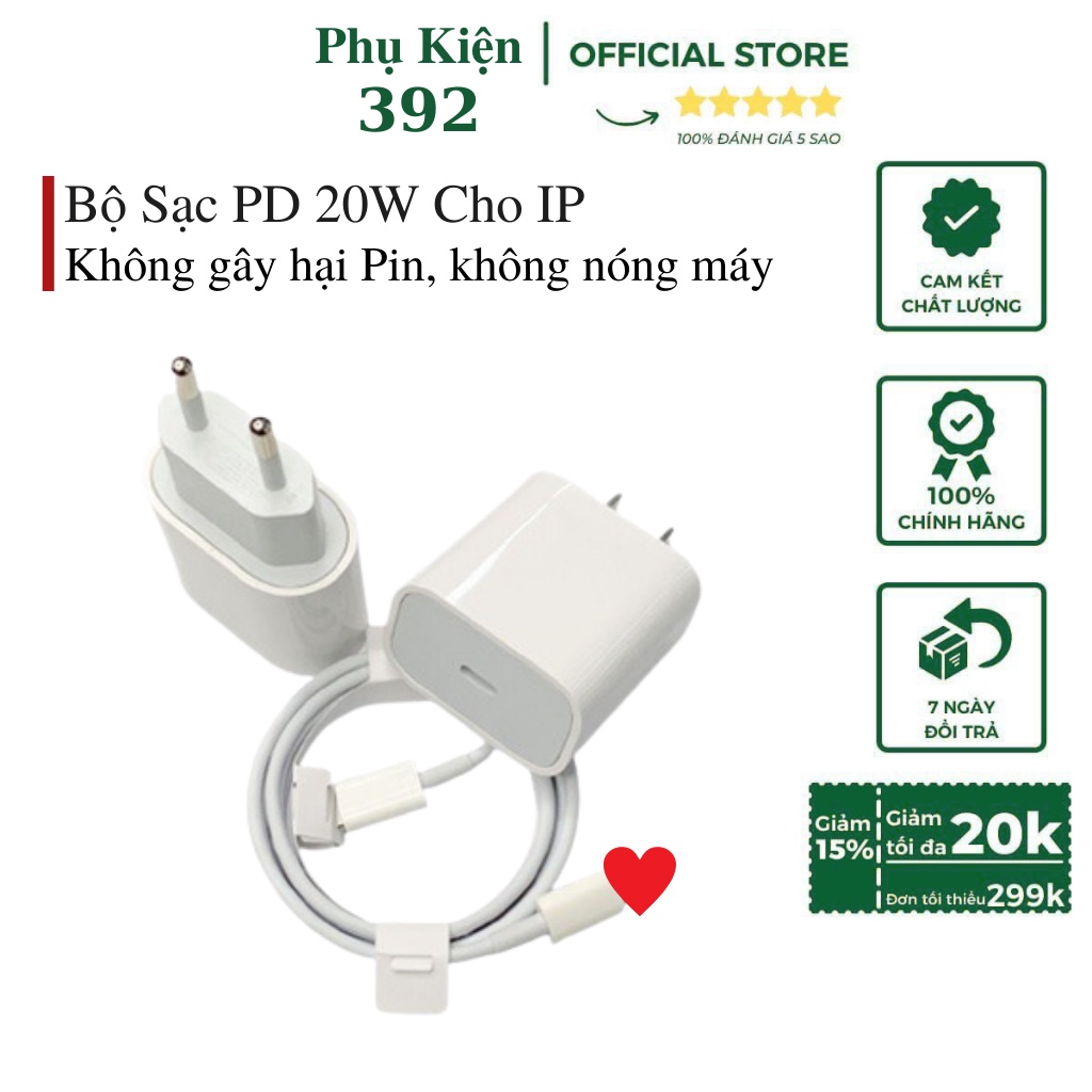 Bộ sạc nhanh 20W -TypeC to dùng cho IP- công nghệ PD 2 tụ sạc nhanh không nóng máy.BH 12 tháng