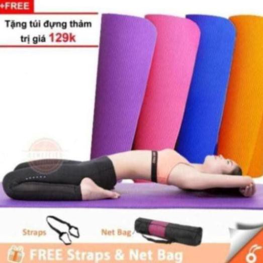 Thảm tập Yoga, Gym, Fitness Cao Cấp dày 10mm TPE Hàn Quốc(Tặng Kèm Túi Đựng Và Dây Buộc Thảm Sang Trọng) Kèm ảnh thật