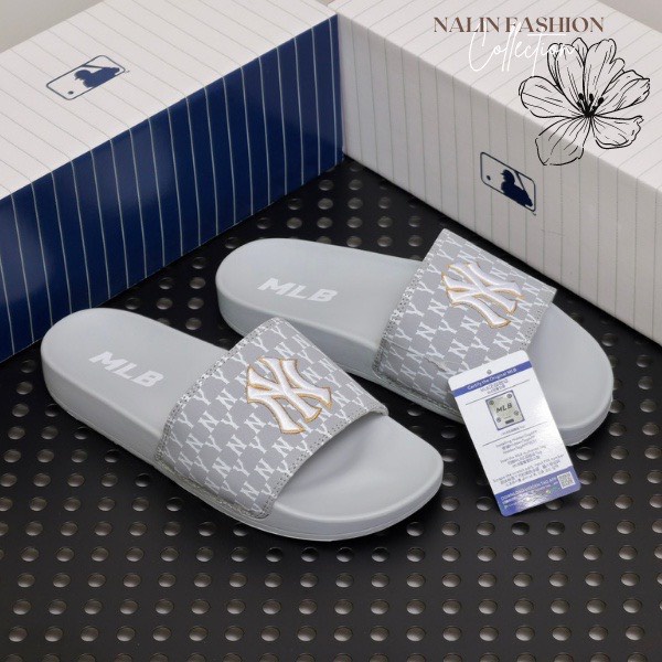 Dép unisex  ❤️FREESHIP + Hộp❤️ dép mlb ny bóng chày quai ngang thể thao nam nữ Thêu NY - NY nỗi chất xịn kèm tag mác gv