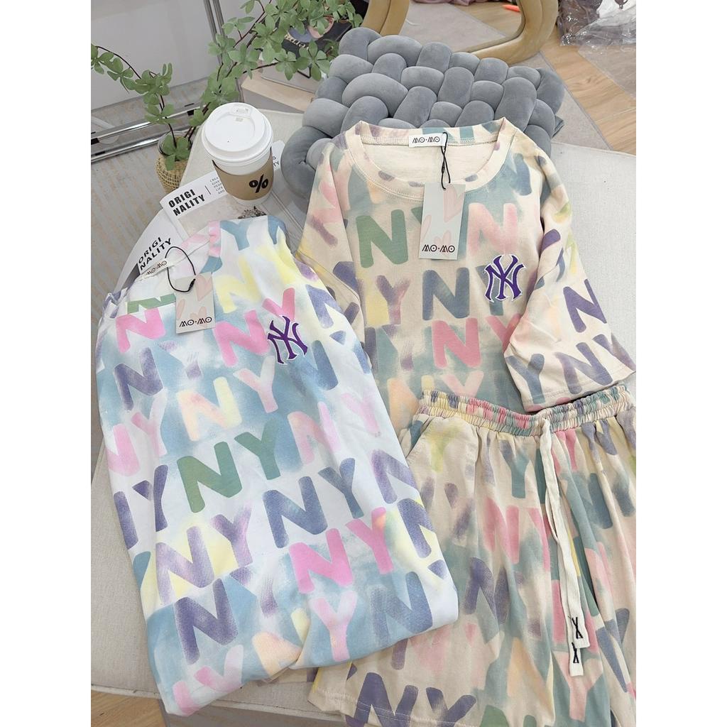 BỘ ĐÙI NY IN TRÀN CHO NỮ, CHẤT COTTON THOÁNG MÁT thời trang mùa hè đi chơi, đi dạo phố, ờ nhà