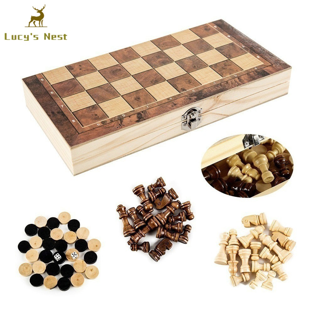 Bàn cờ vua bằng gỗ 3 trong 1 có thể gấp gọn được