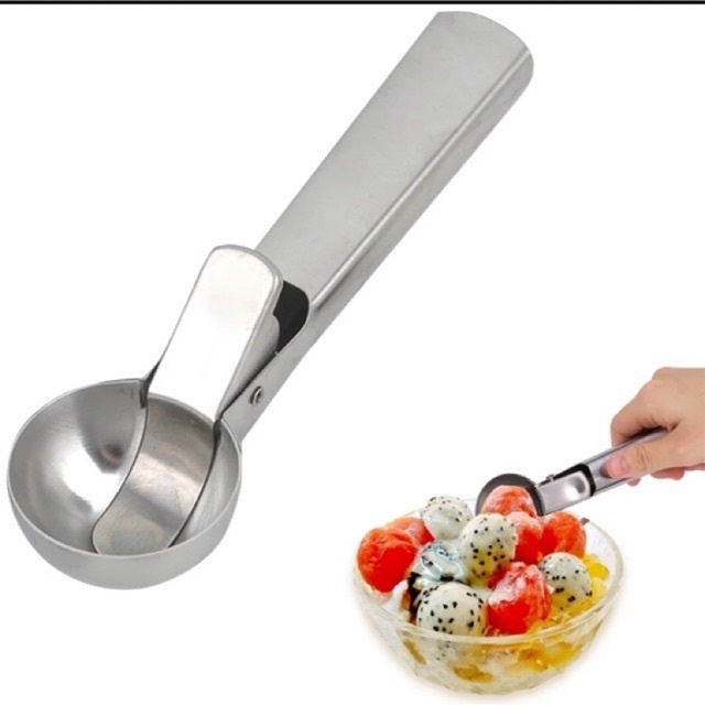 Muỗng múc kem inox, viên tròn lò xo sáng bóng tiện dụng
