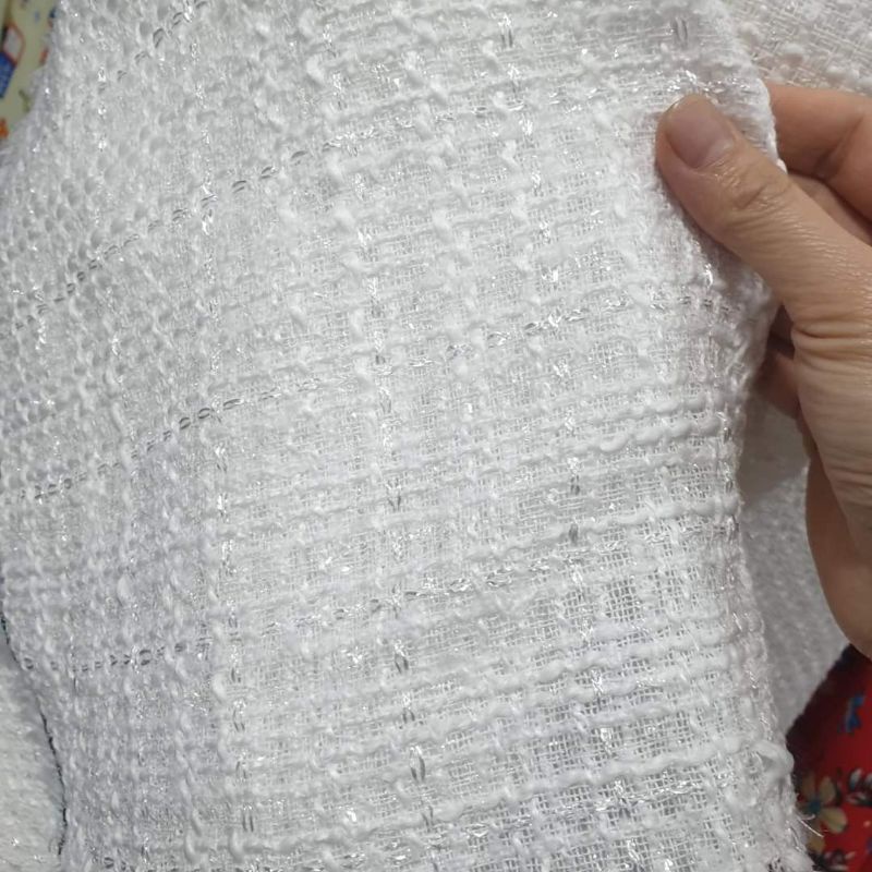 Vải TV dạ Tweed trắng