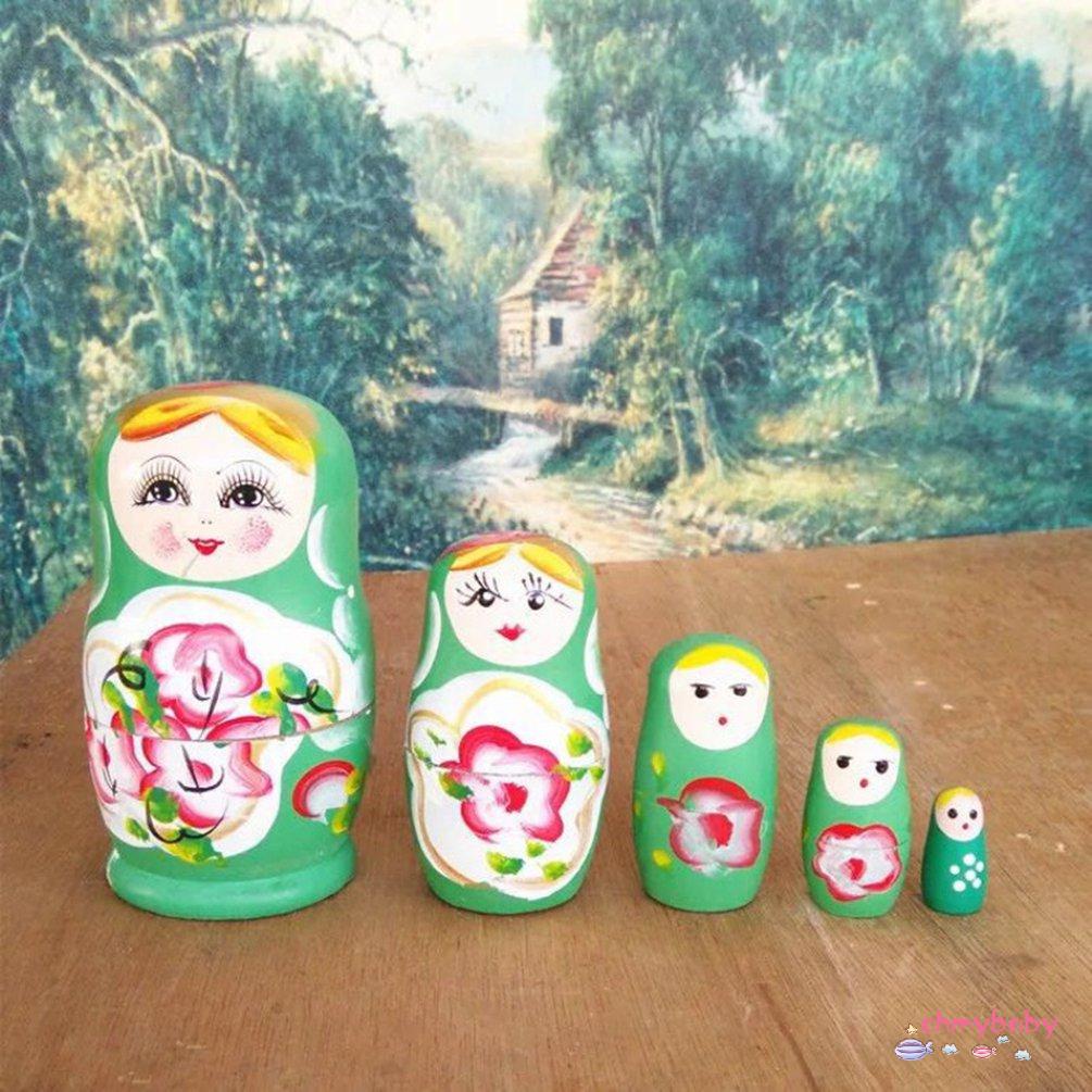 【OMB】 Cute Babushka Nesting Dolls Matryoshka Wooden Russian Painted Doll Toys