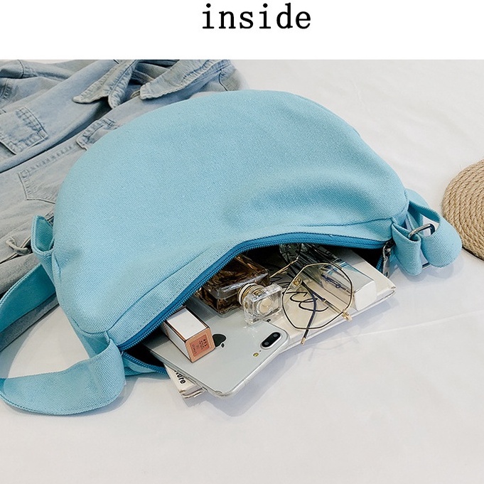 Túi vải tote đeo chéo bán nguyệt vải canvas phong cách unisex đựng sách vở đi học đi chơi