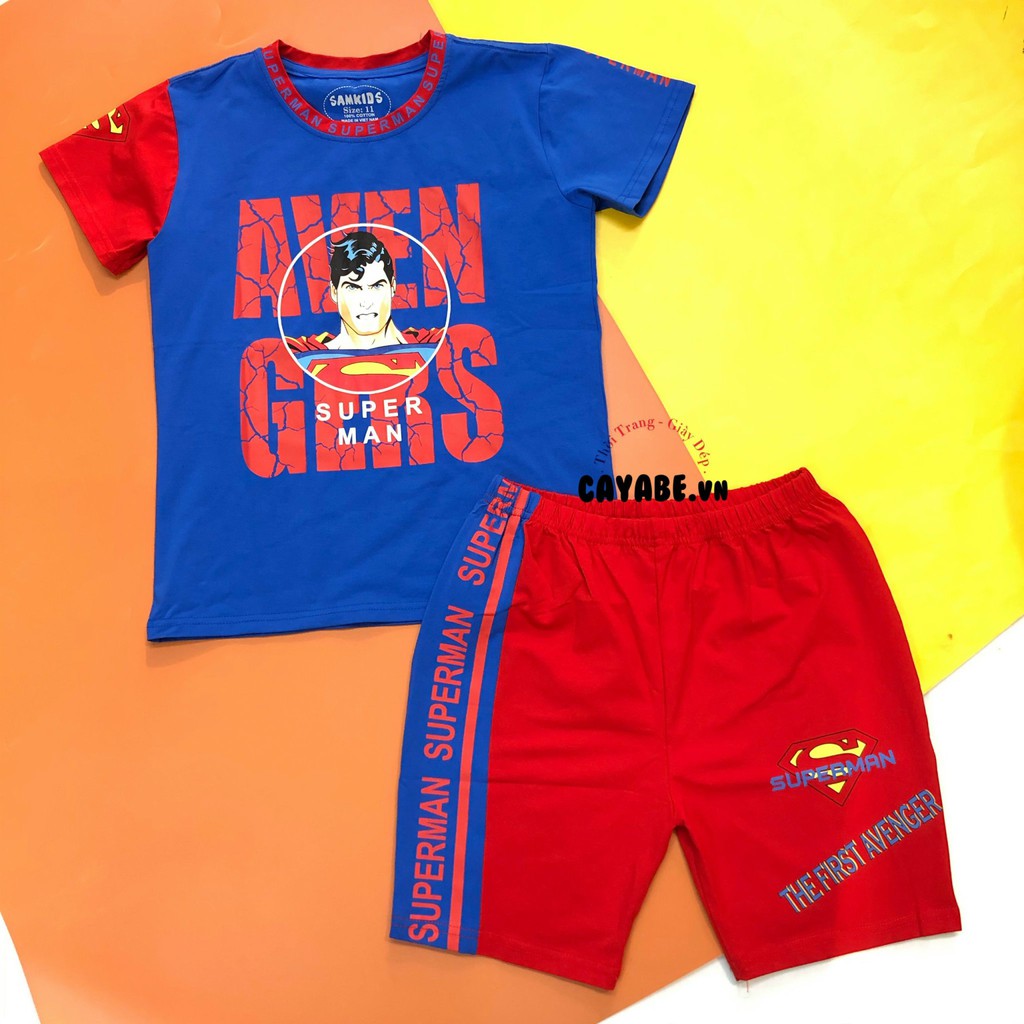 ĐỒ BỘ CHO BÉ TRAI CAYABE TAY NGẮN, QUẦN NGẮN SIÊU ANH HÙNG AVENGERS-SUPERMAN (QUẦN ÁO TRẺ EM)