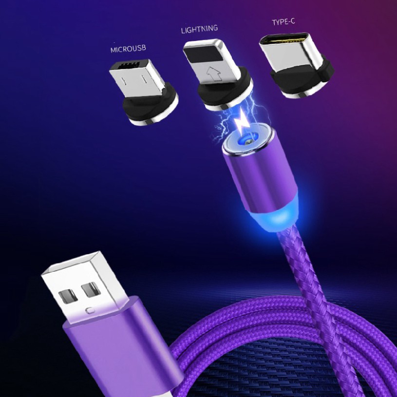 Cáp sạc nam châm tự hút 3 đầu nối Lightning, Type C, Micro USB