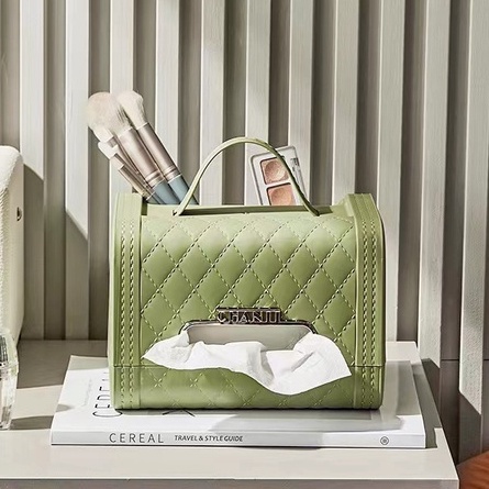 Hộp đựng khăn giấy hình túi xách sang trọng, hộp khăn giấy kèm khay để đồ trang điểm, điều khiển từ xa tiện ích