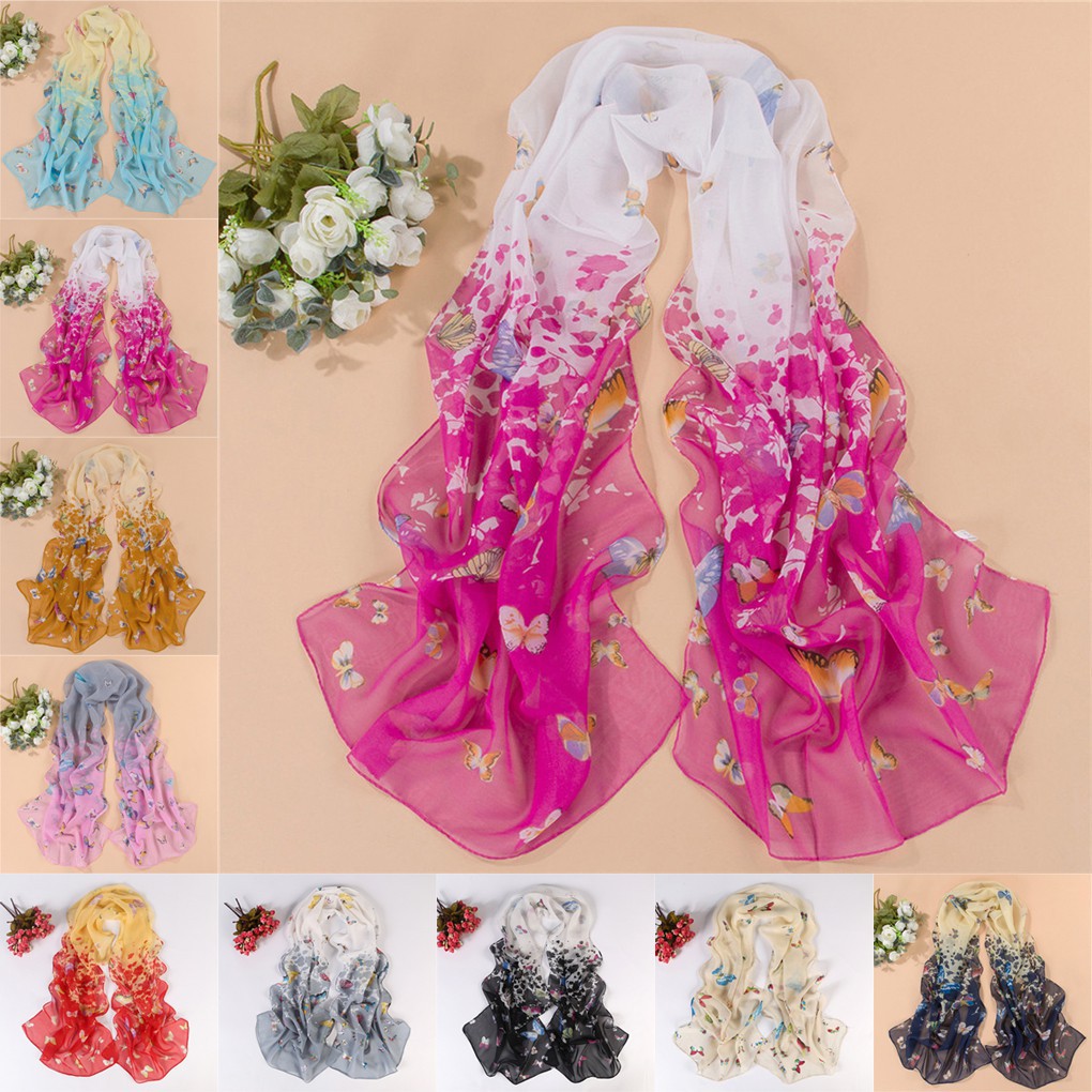 Soft Scarf Wraps Sunscreen Chiffon Butterfly Floral Shawl