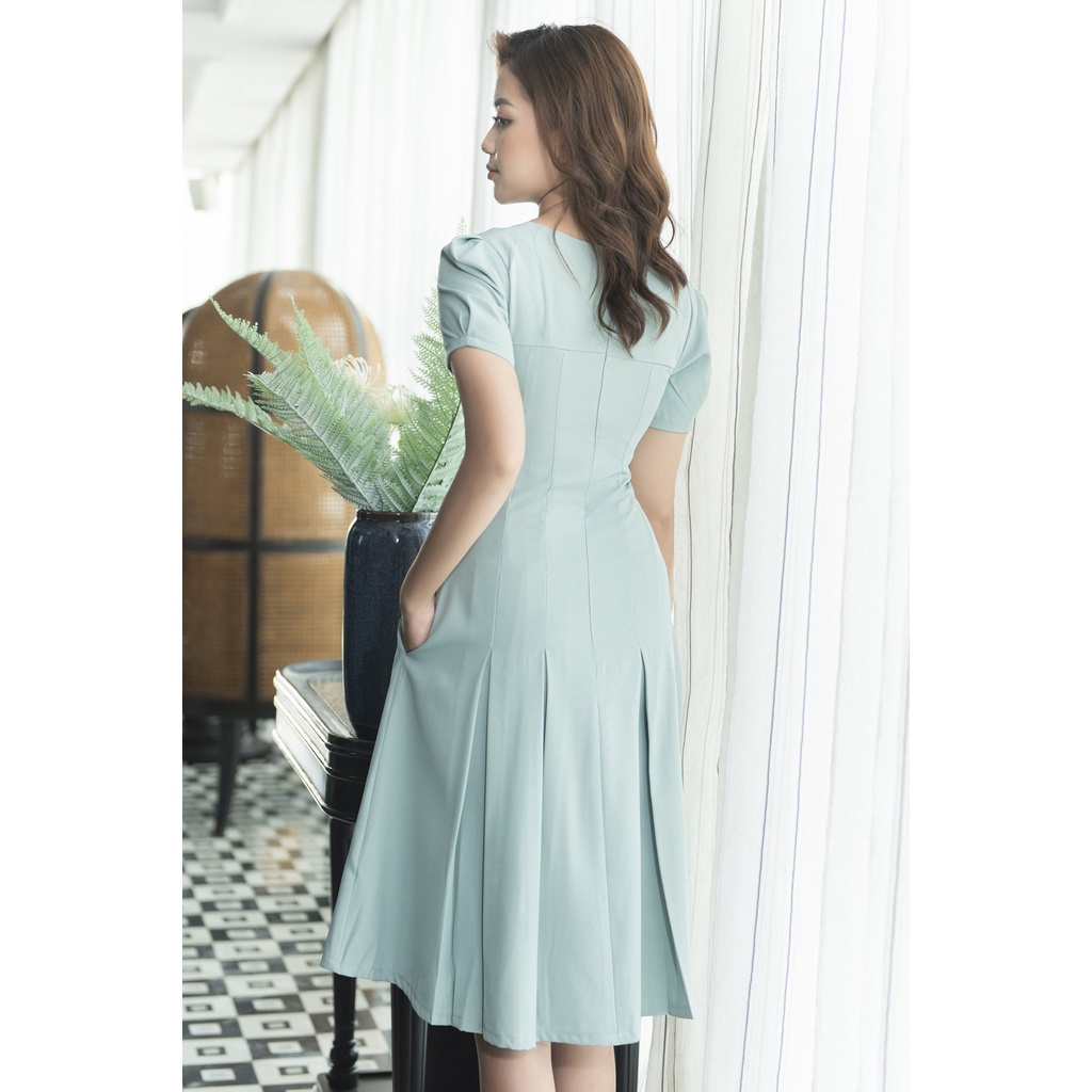 Đầm xếp ly phom xòe DA1410 vải cotton lạnh có túi 2 bên