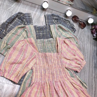 Áo kẻ nhún ngực peplum(ảnh thật ở 2 hình cuối)