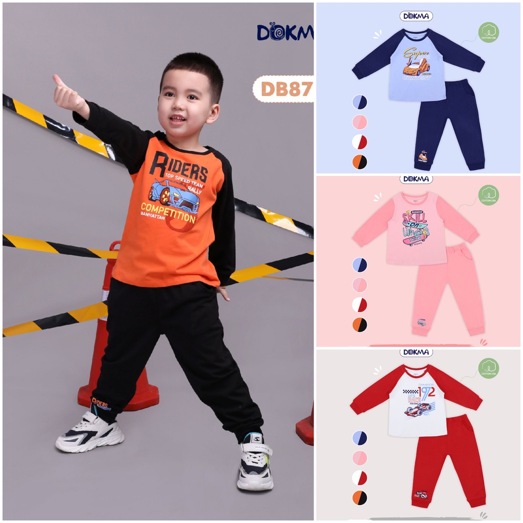 (2->6 tuổi) Bộ dài tay bé trai bé gái Dokma - chất cotton hữu cơ mềm mại, thông thoáng (DB870)