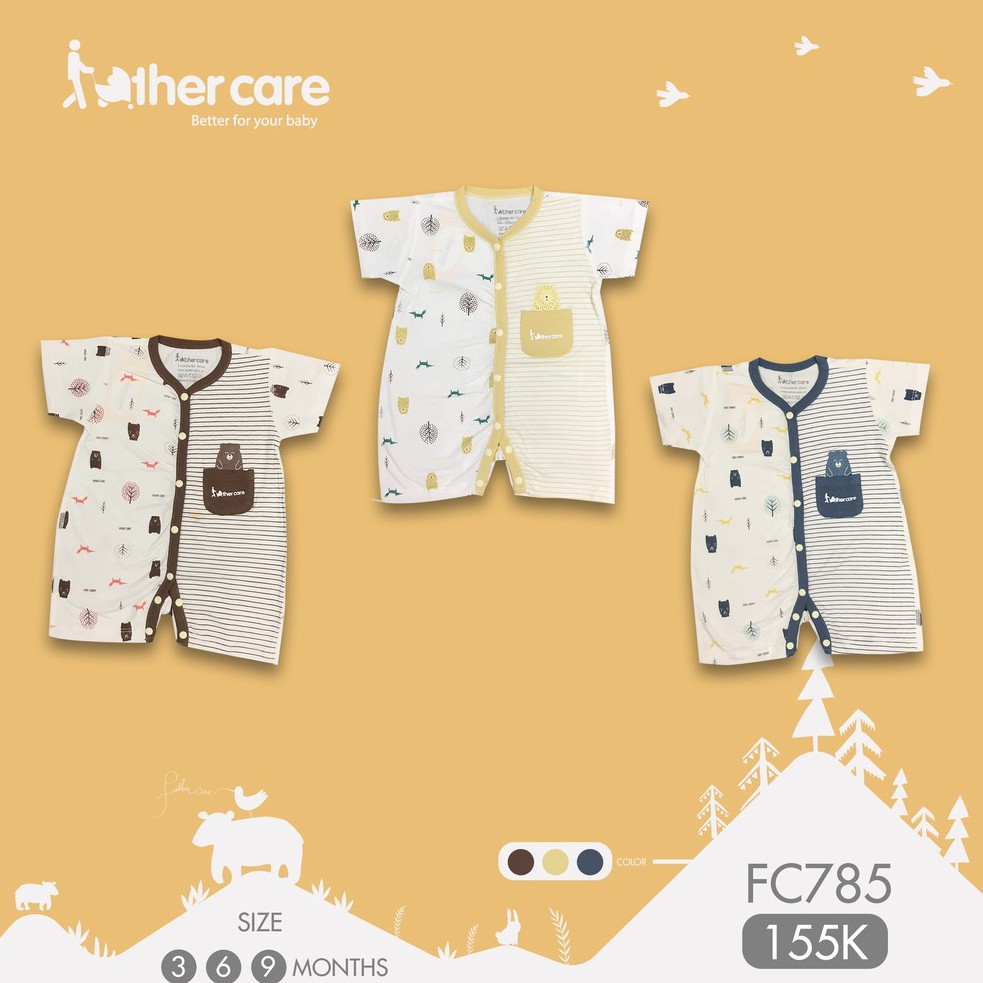 [Mã LT50 giảm 50k đơn 250k] Body sơ sinh FatherCare Cài giữa Cộc tay - Gấu và Cáo (Họa tiết - Kẻ) FC785