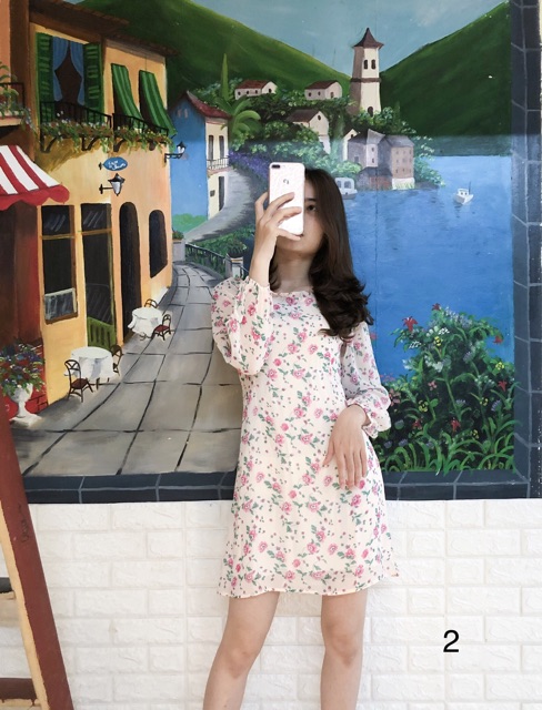 [Mã FAGREEN1505 giảm 10% tối đa 30K đơn 99K] Đầm - váy hoa nhí cổ vuông xếp ly ngực ( váy dài tay mặc 2 kiểu) | BigBuy360 - bigbuy360.vn