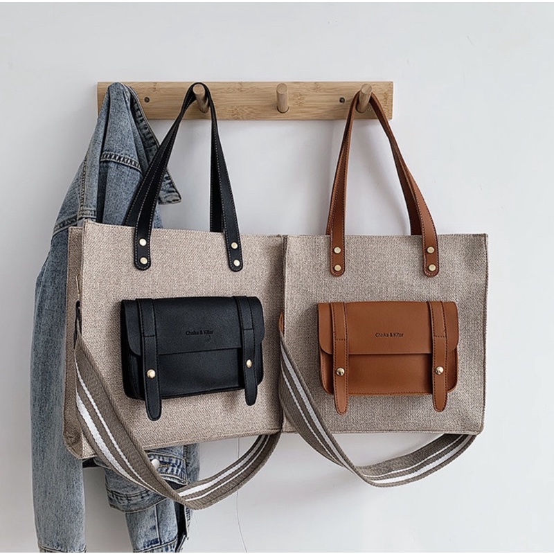 Túi Tote Da Mix Canvas - Set 2 Quai