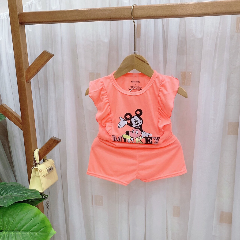 Đồ bộ bé gái hình MICKEY ngộ nghĩnh chất  thun cotton cho bé từ 7-18kg (0-3 tuổi)