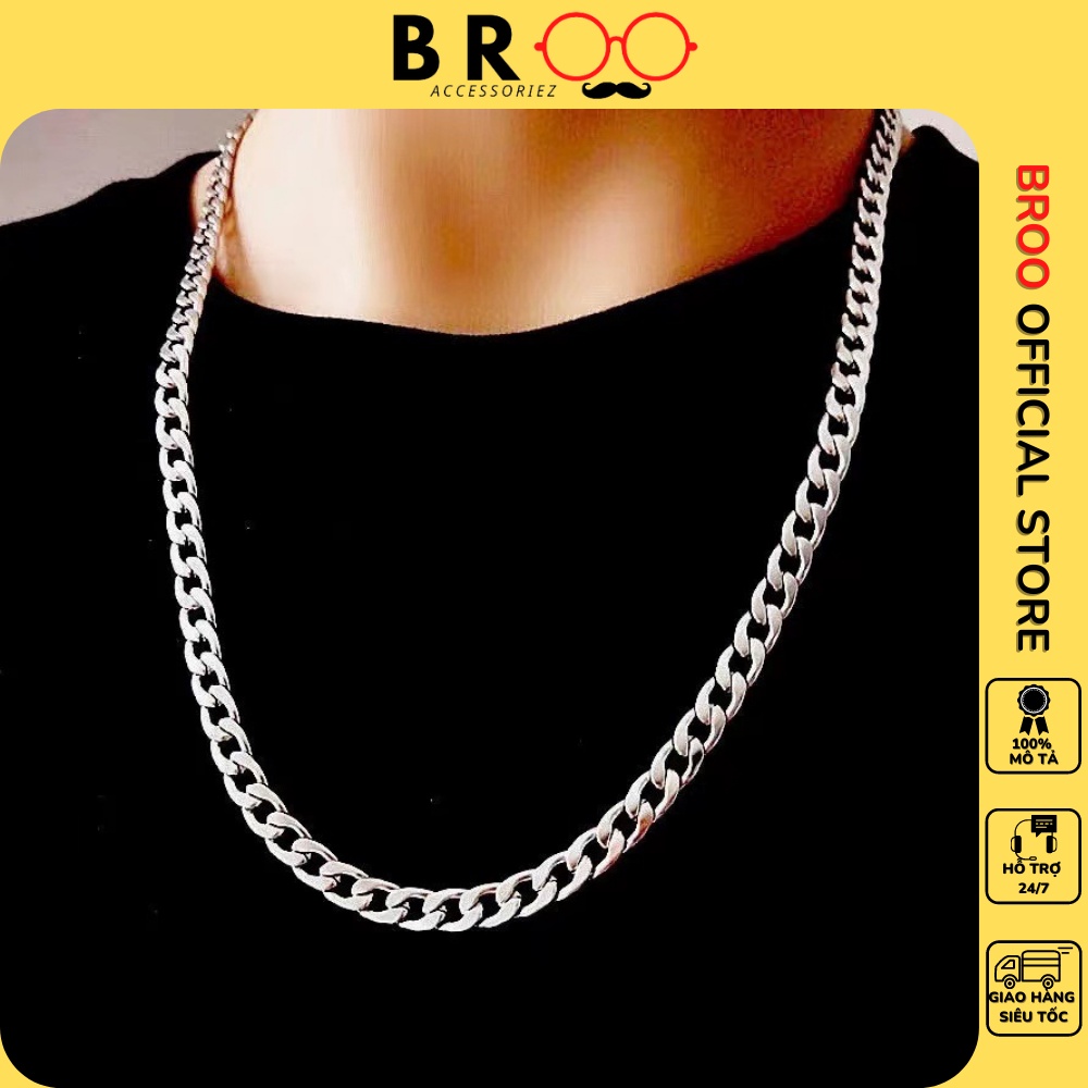 Dây chuyền nam nữ chuỗi xích trơn basic BROO màu bạc đẹp, vòng cổ titan unisex 70cm đơn giản