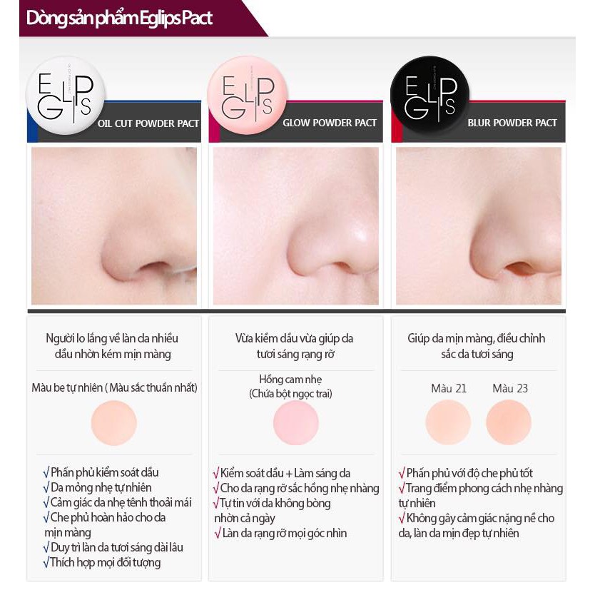 Phấn Phủ Eglips Powder Pact (Oil Cut - Oil Glow - Blur - Lavender) (Hộp 8g)